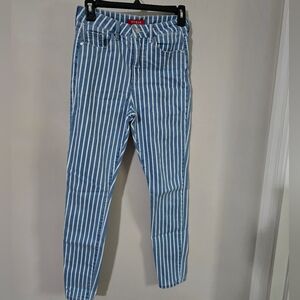 Guess Women's Striped Skinny Jeans - Blue and White